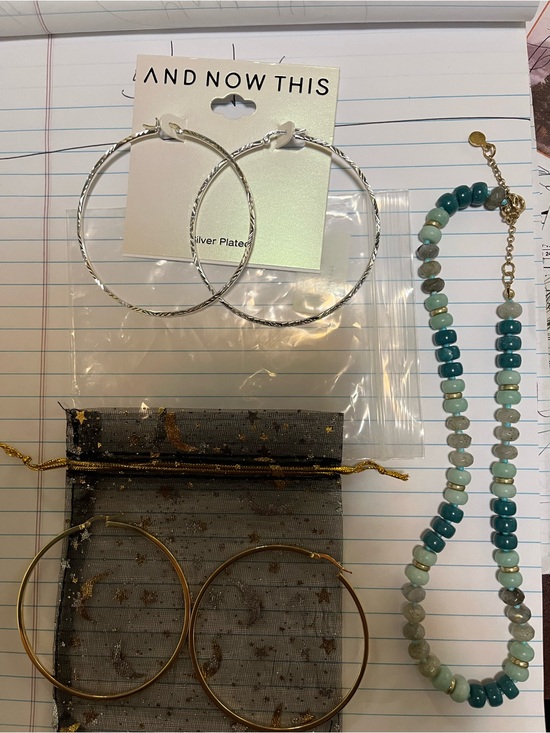 Loft, unknown Jewelry - And Now This Silver-Plated Hoop Earrings - Teal Beaded Accent Set